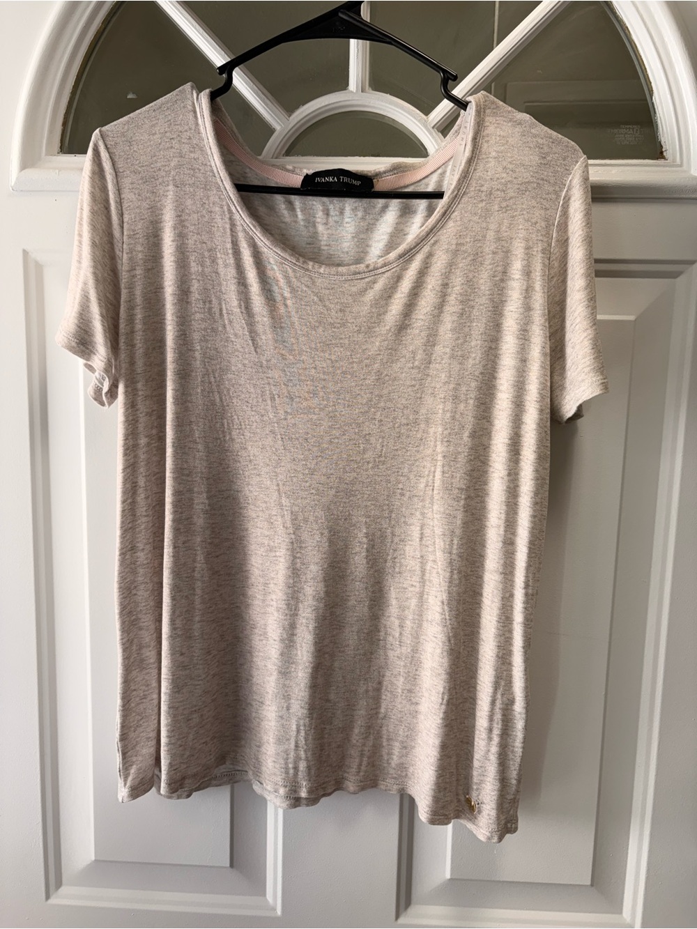 Ivanka Trump Light Cream Scoop Neck Short Sleeve Top